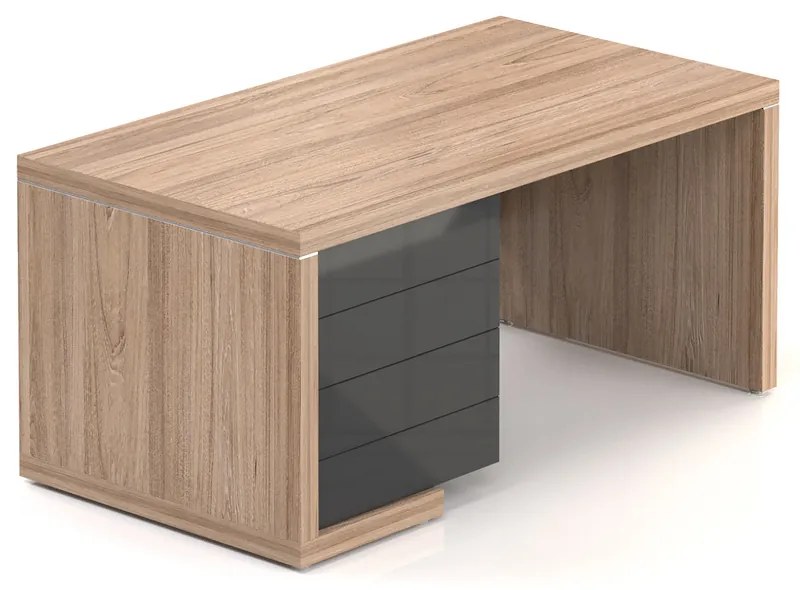 Stôl Lineart 160 x 85 cm + ľavý kontajner, brest svetlý / antracit