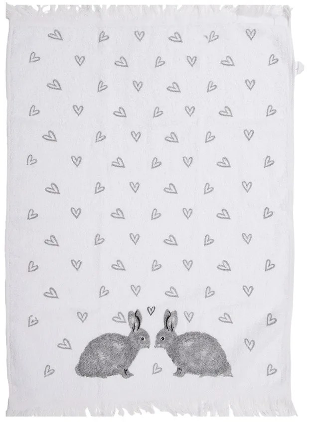 Biely froté kuchynský uterák s králikmi a srdiečkami Bunnies in Love I - 40*66 cm