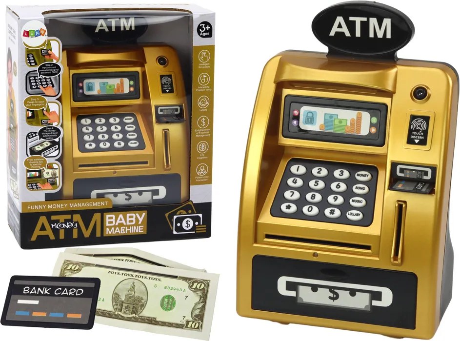 LEAN Toys Detská pokladnička Učíme sa šetriť Zlatá čierna