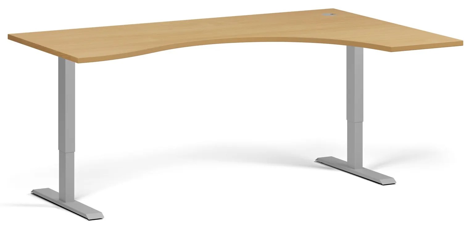 Ergonomický výškovo nastaviteľný stôl, 180x120 cm, 2 motory, L/P, sivá podnož, buk
