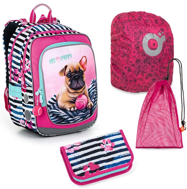 Veľký školský set Topgal ENDY 22005 G - školská taška + peračník + vrecko na prezuvky + pláštenka na batoh