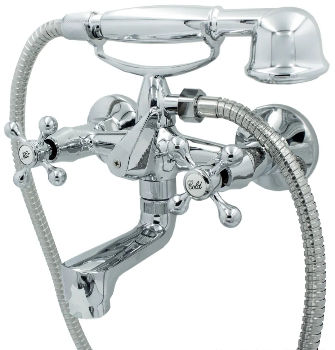 Gamma Retro, nástenná vaňová batéria s ručnou sprchovou súpravou, chrómová, GMA-BROWK-CH