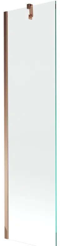 Mexen Next, vaňová zástena 1-krídlová 50 x 150 cm, fixné krídlo, 6 mm číre sklo, ružové zlato profil, 895-050-000-00-00-60