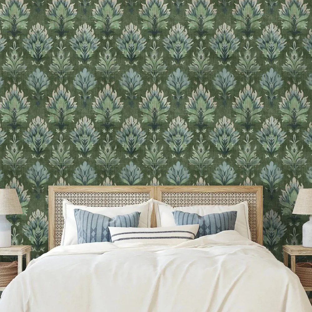 Tapeta zelené vintage rastlinné ornamenty