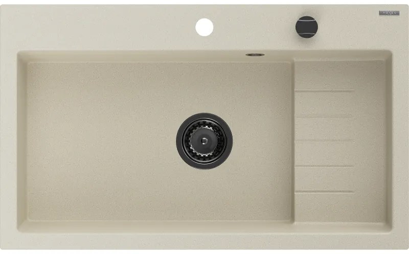 Mexen Omar, 1-komorový granitový drez 800x480x210 mm, béžový, grafitový sifón, 6520801005-69-B