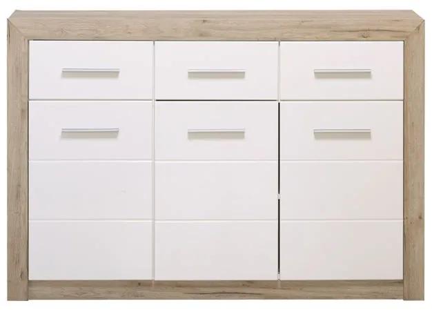 Široká kombinovaná komoda Shine - dub sivý/biela