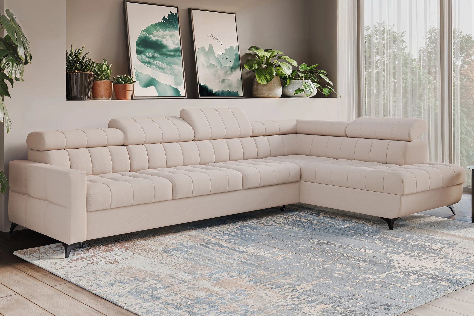 Rozkladacia rohová sedacia súprava Nardo Maxi pravá - béžový plyš Pretty 03