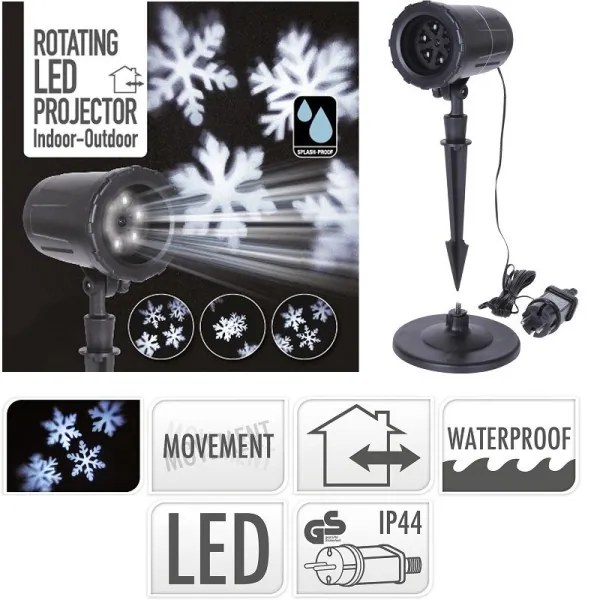 Rotačný LED projektor snehových vločiek 15 x 16 cm