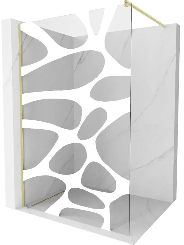 Mexen Kioto, sprchová zástena Walk-In 80 x 200 cm, 8mm číre sklo biely vzor, zlatý matný profil, 800-080-101-55-97