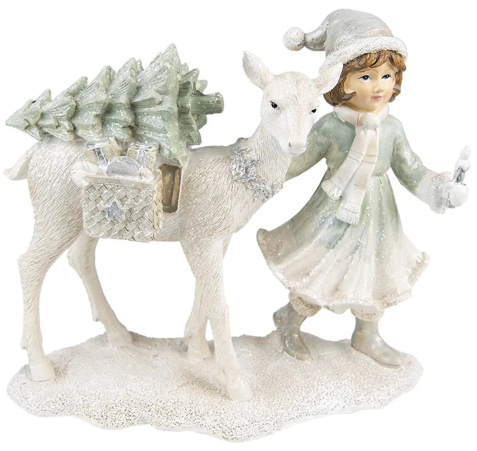 Vianočné dekorácie socha dievča vezúci stromček - 22*9*18 cm