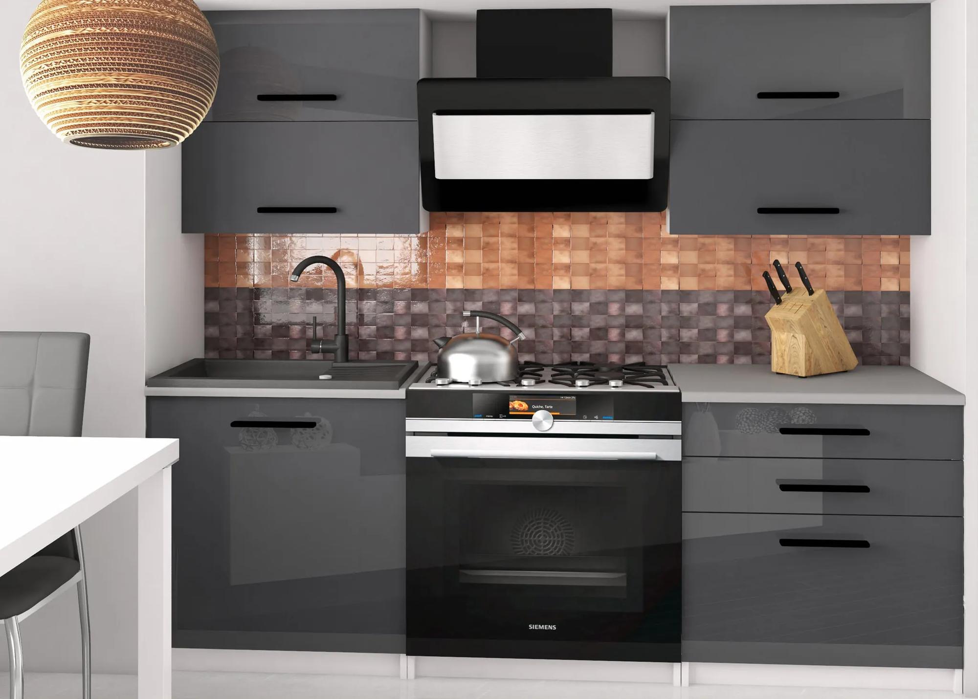 Kuchynská linka Belini 120 cm šedý lesk / šedý mat s pracovnou doskou Eleganta2 INF ELEGANTA2/2/WT/SSRS/0/B1