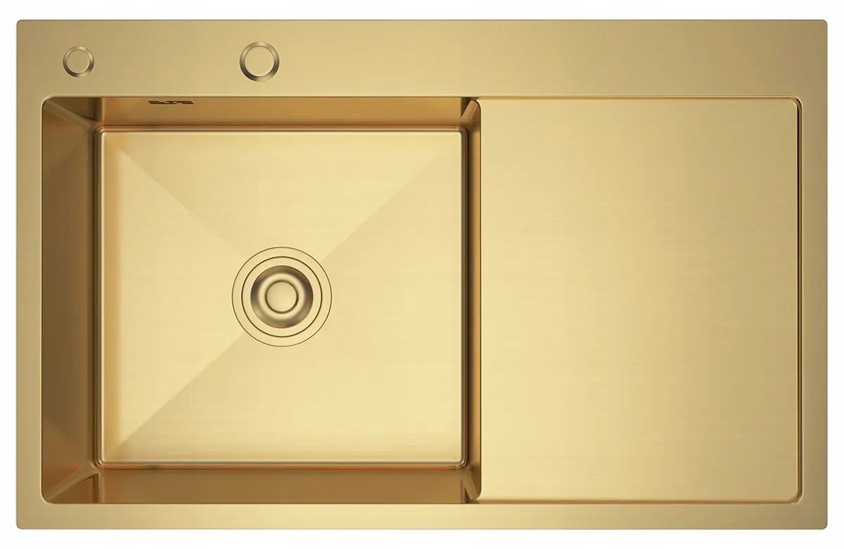 Erga HD, 1-komorový oceľový drez 780x490x210 mm, pravý, zlatá, ERG-MLS-HD7849RG