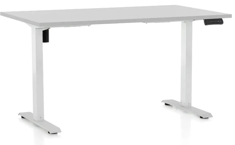 Výškovo nastaviteľný stôl OfficeTech B, 140 x 80 cm, biela podnož, svetlo sivá
