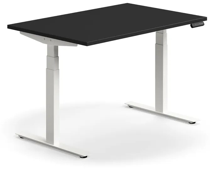 Výškovo nastaviteľný stôl QBUS, rovný, 1200x800 mm, biely rám, čierna