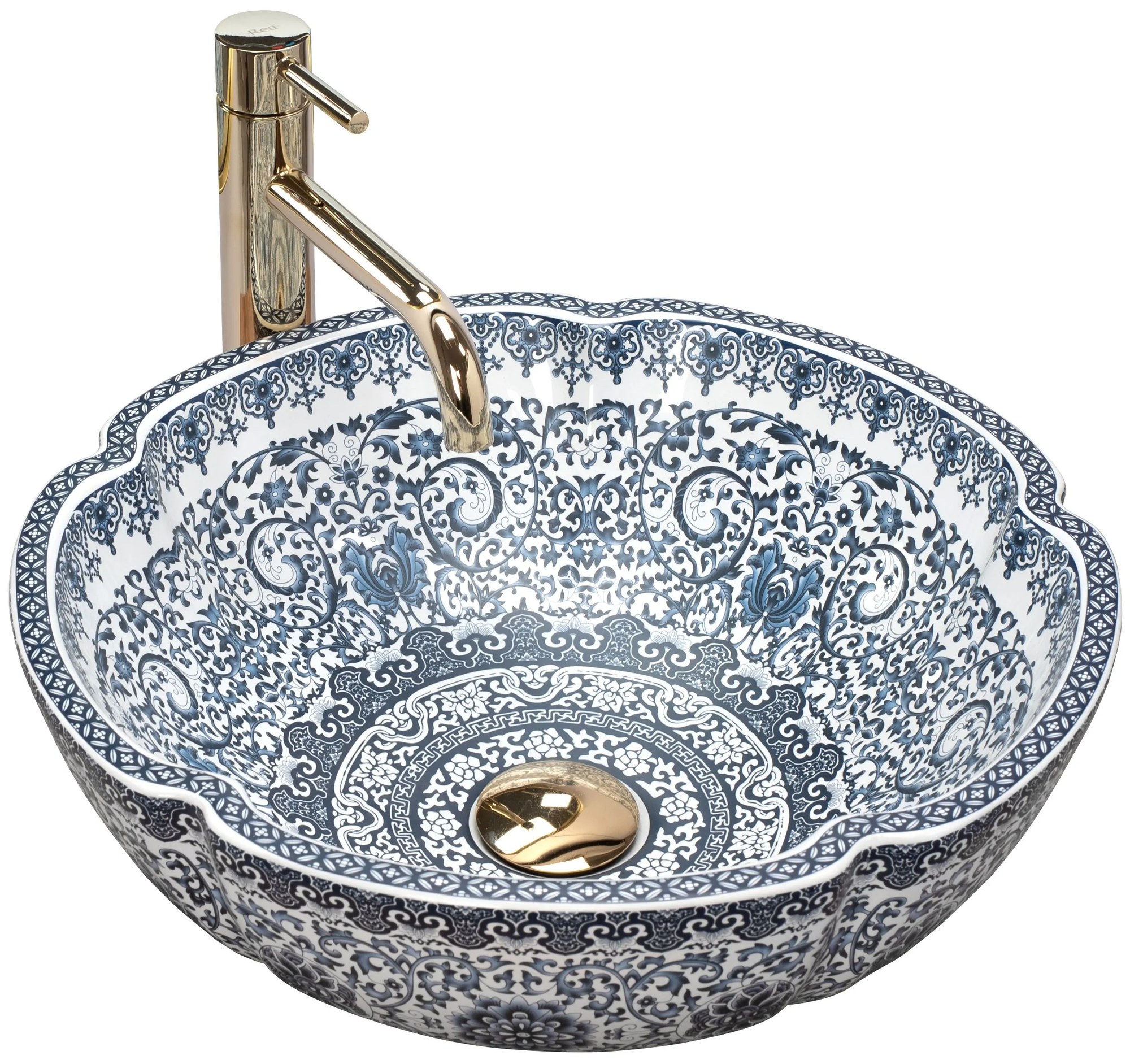 Rea Vivien, umývadlo na dosku 425x425x150, biela-modrá, REA-U5666