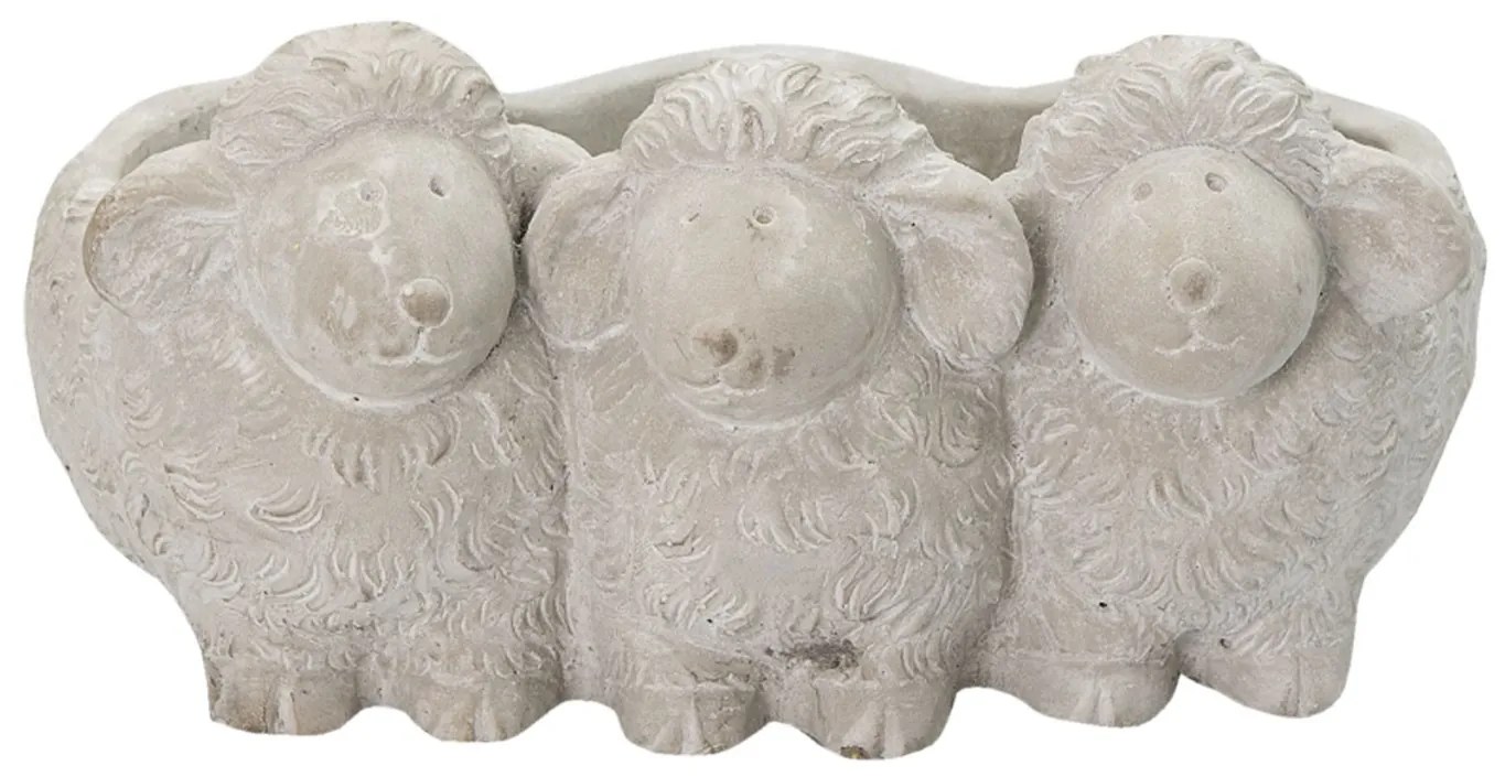 Šedý kvetináč s ovciami - Ø 26*20*12 cm