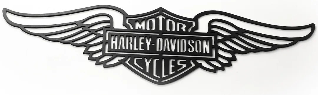 Veselá Stena Drevená nástenná dekorácia Harley Davidson krídla čierne