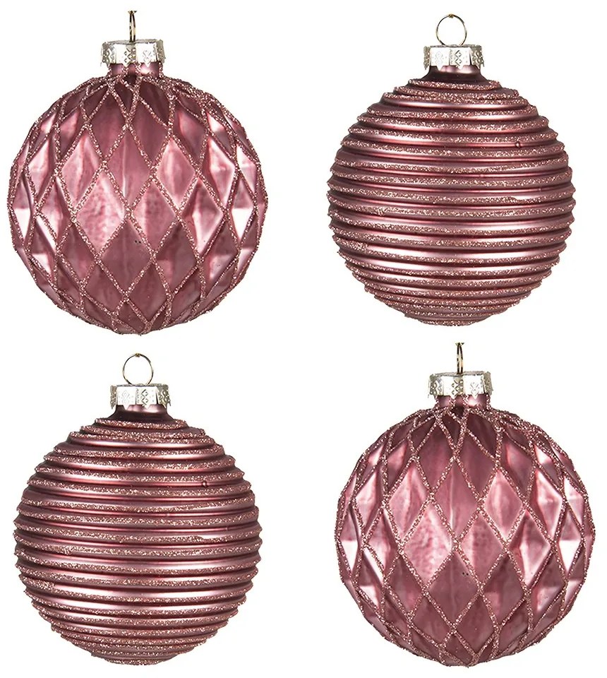 Sada 4ks červená vianočná sklenená ozdoba - Ø 8*8 cm