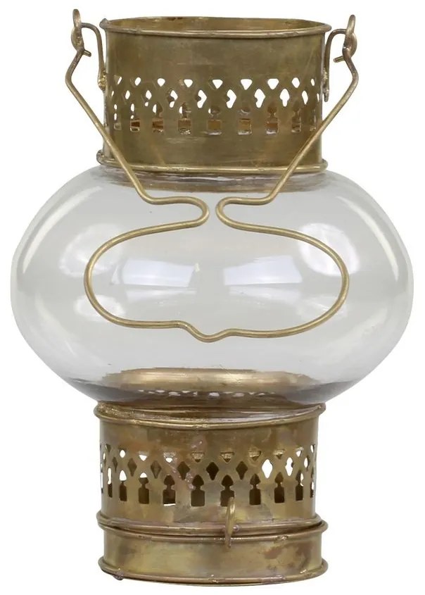 Mosadzná antik kovová lampáš na úzku sviečku - 11*15 cm