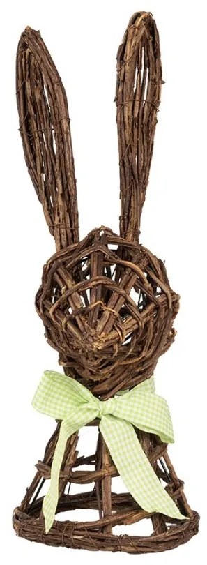 Hnedá prútená dekorácia zajac s mašľou - 17*17*40 cm