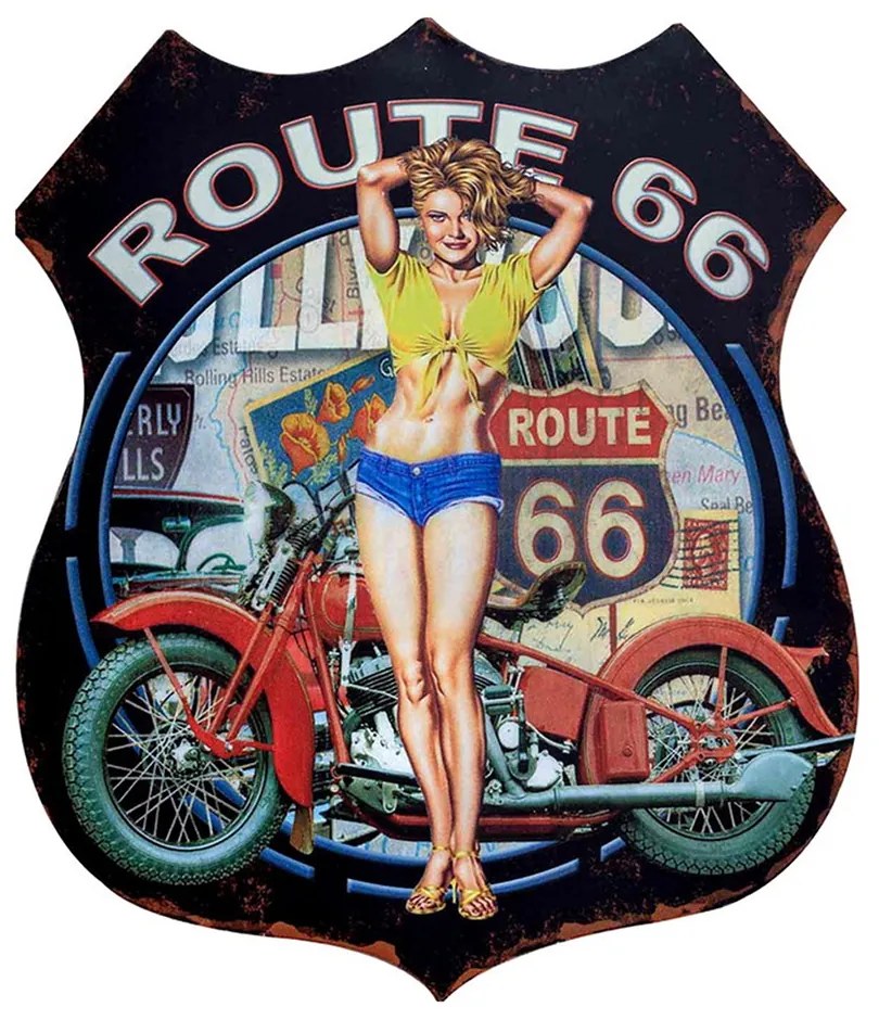 Čierna nástenná kovová ceduľa Route 66 - 30*1*35 cm Čierna nástenná kovová ceduľa Route 66 - 30*1*35 cm