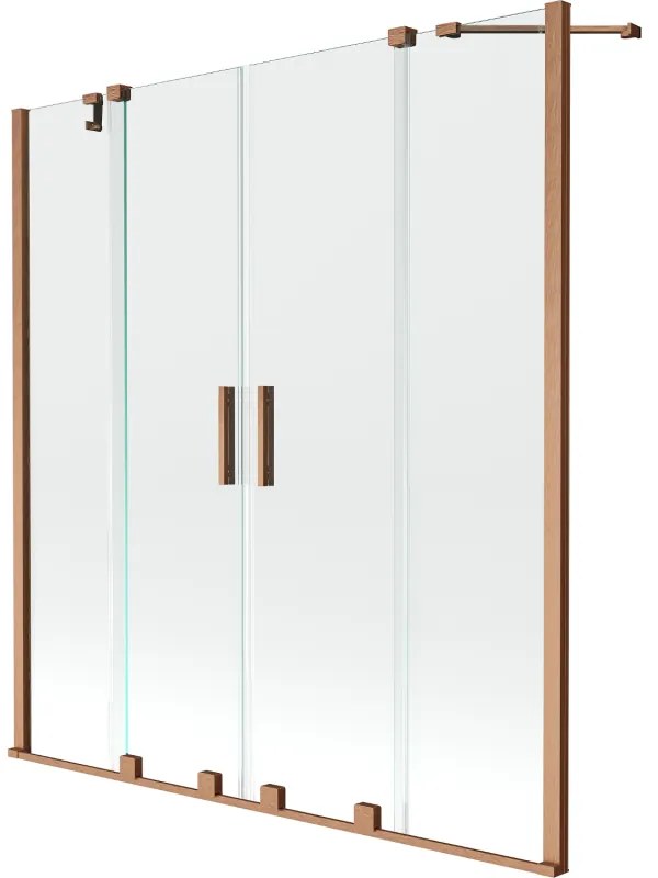 Mexen Velar Duo, 2-krídlová posuvná vaňová zástena 140 x 150 cm, 8mm číre sklo, medený matný profil, 896-140-000-02-65