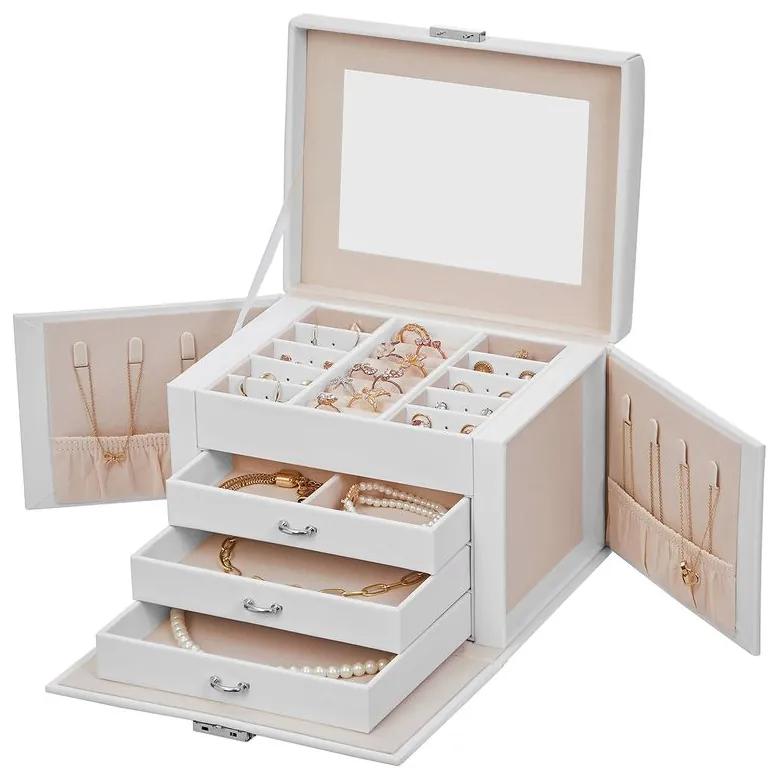 SongmicsHome Šperkovnica so zrkadlom KARINA, 22,5x17,5x16,5cm, biela