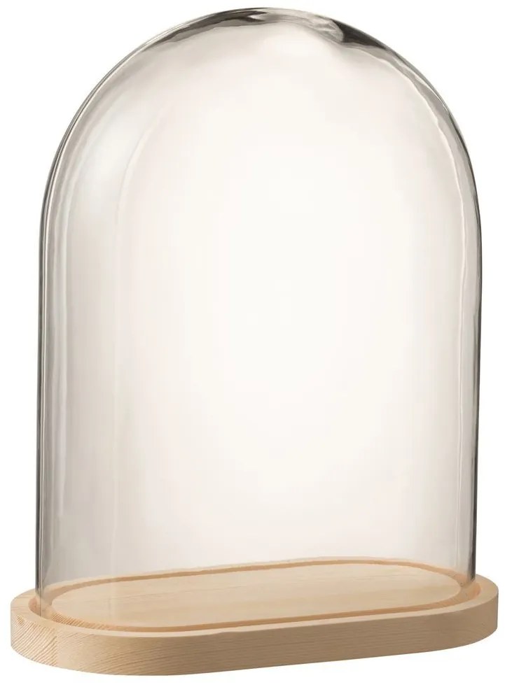 Prírodný drevený oválny podnos so skleneným poklopom Bell Jar - 33*19*42 cm