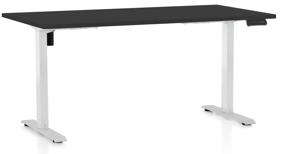 Výškovo nastaviteľný stôl OfficeTech B, 160 x 80 cm, biela podnož, čierna