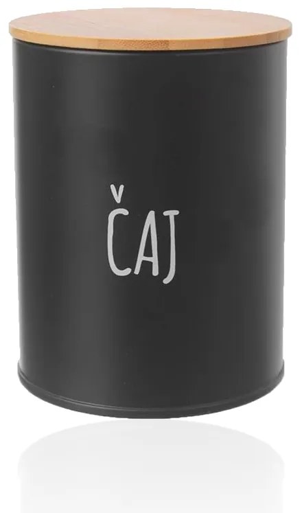 Dóza na potraviny, plechová, čierna, s bambusovým vekom, 0,8 l, ČAJ