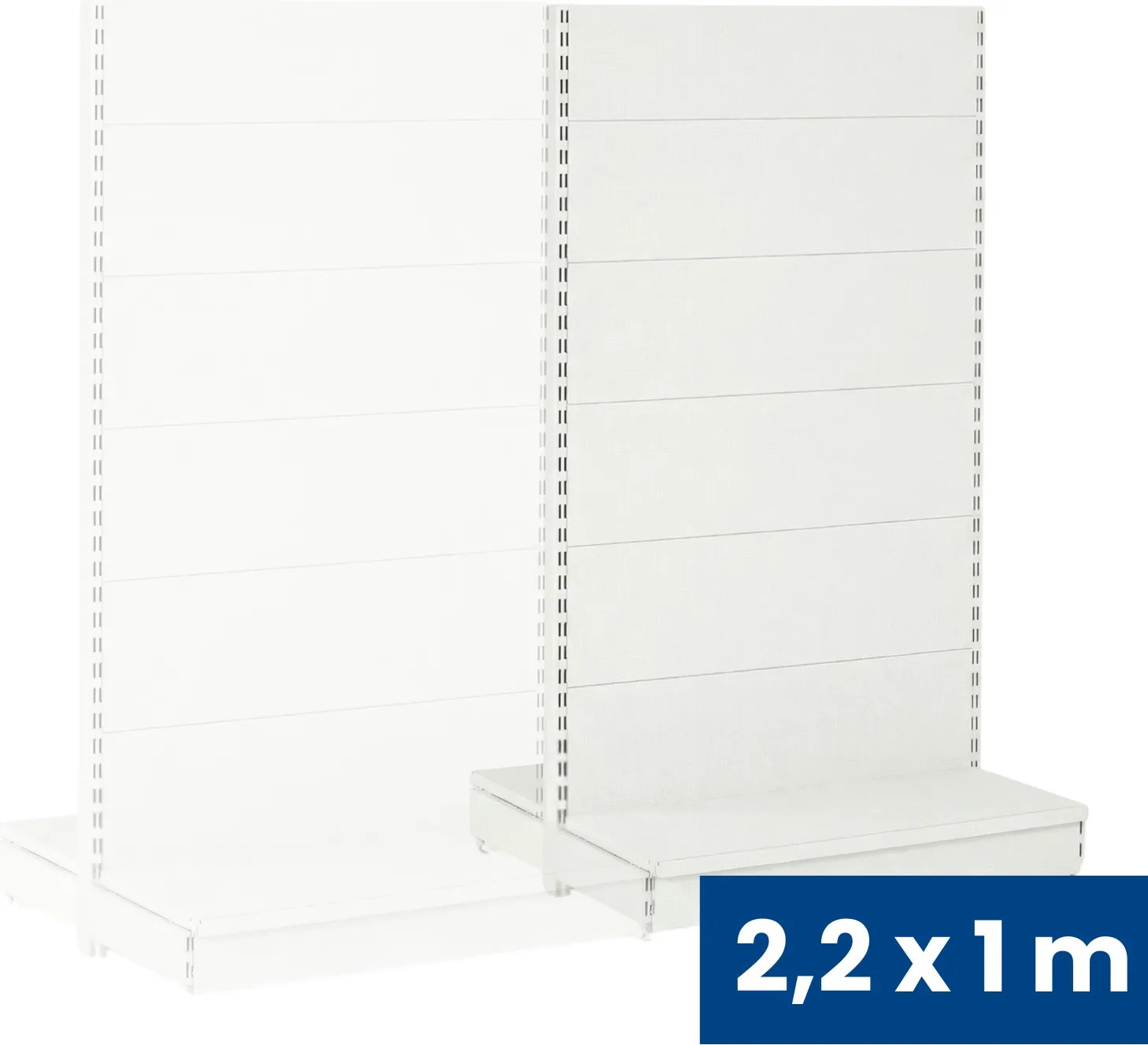 Predajný regál obojstranný, plné steny, 2200 x 1000 x 900 mm, prídavný, biela