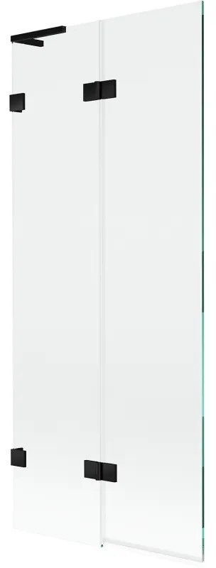 Mexen Lunar L, 2-krídlová vaňová zástena ľavá 80 x 150 cm, číre sklo, čierna matná, 897L-080-100-70-00-L