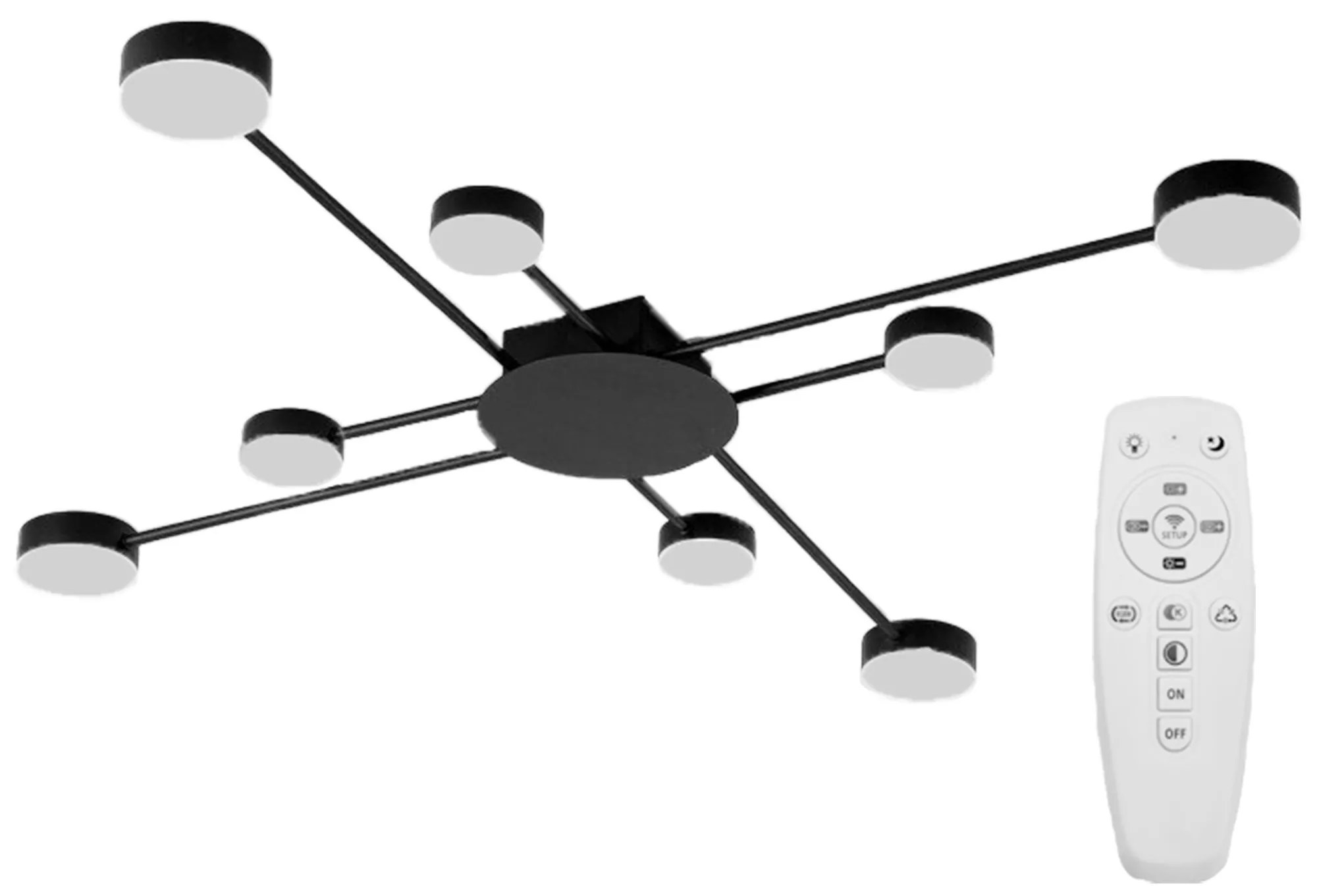 Toolight - LED stropné svietidlo 8-ramenné 8x40W APP210-3CPR + diaľkové ovládanie, čierna, OSW-08465