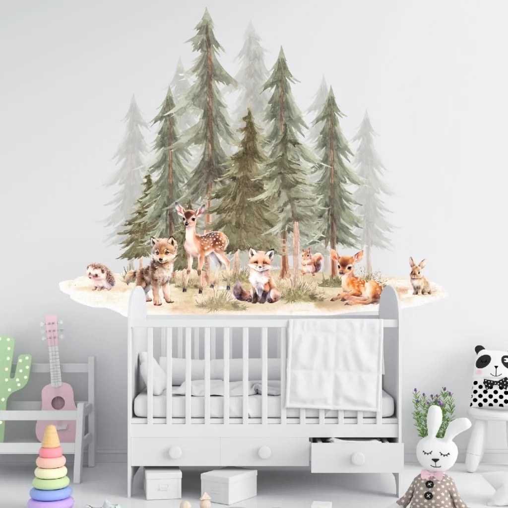 PIPPER. Textilná nálepka na stenu "Les so zvieratkami 3" Veľkosť: 180x150cm