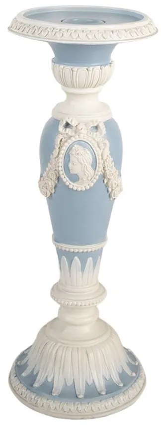 Modro-biely svietnik na úzku sviečku so zdobením - Ø 10*27 cm