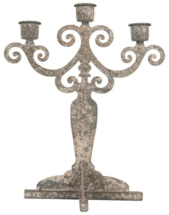 Šedý antik kovový svietnik na 3 úzke sviečky Triento - 21*14*26 cm