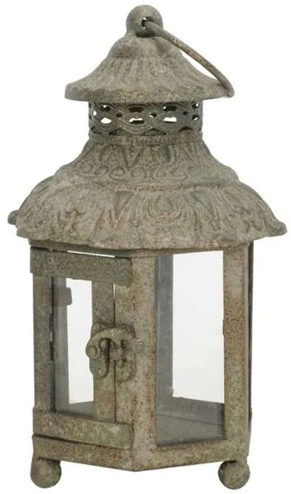 Zelenohnedá antik dekoračná závesná lampáš Romanio - 13*12*22 cm