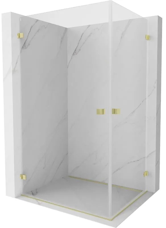 Mexen Lunar-B Duo, výklopný sprchový kút 80 x 75 cm, 8mm číre sklo, zlatý matný profil, 832-080L-075P-55-00