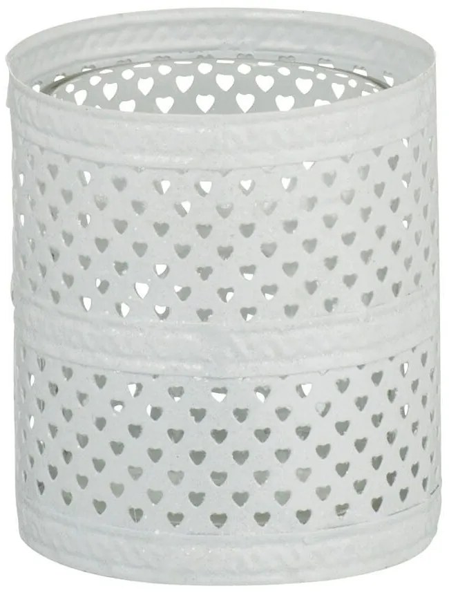 Biely kovový svietnik so srdiečkami S - 7 * 7 * 8,5 cm