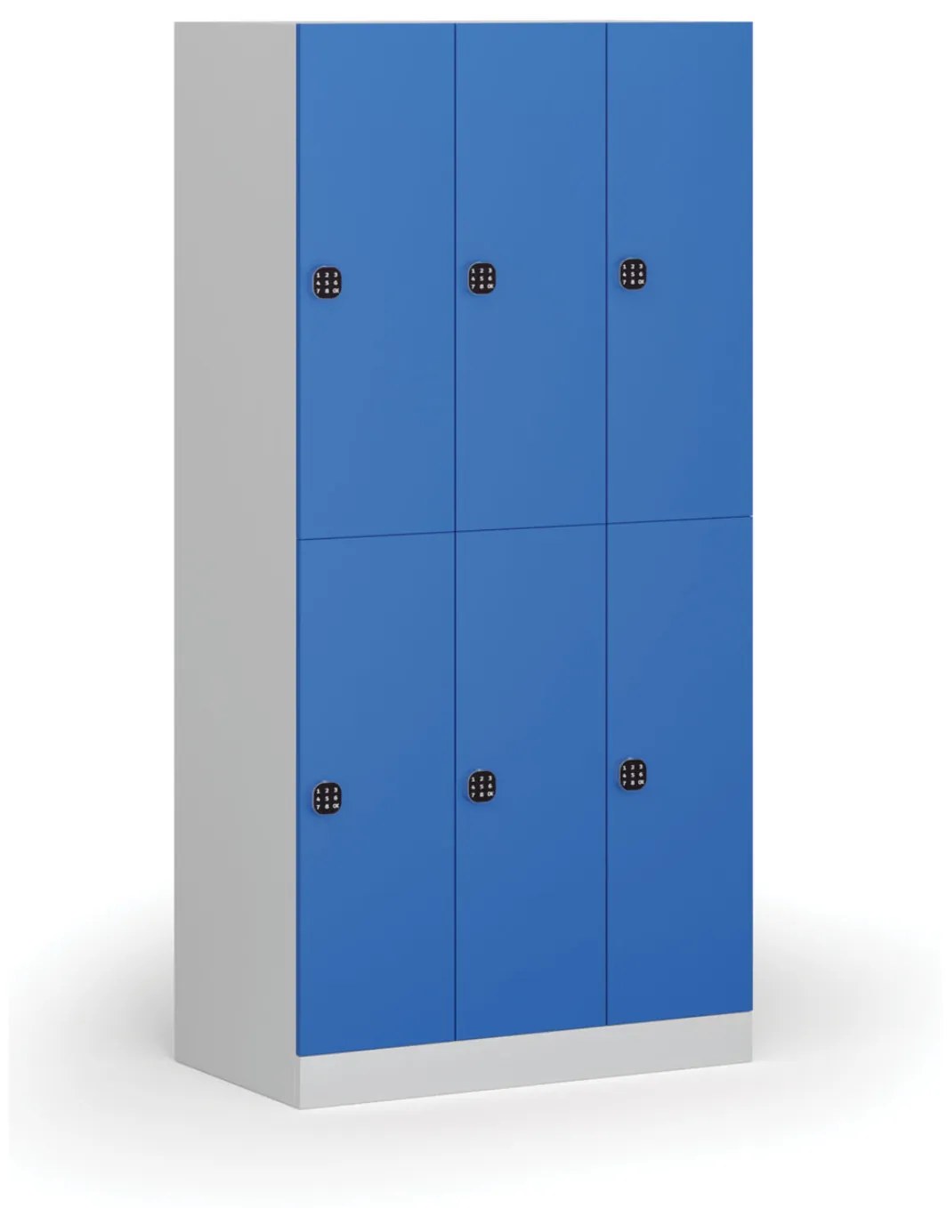 Šatníková skrinka s úložnými boxmi, 6 boxov, 1850 x 900 x 500 mm, kódový zámok, modré dvere