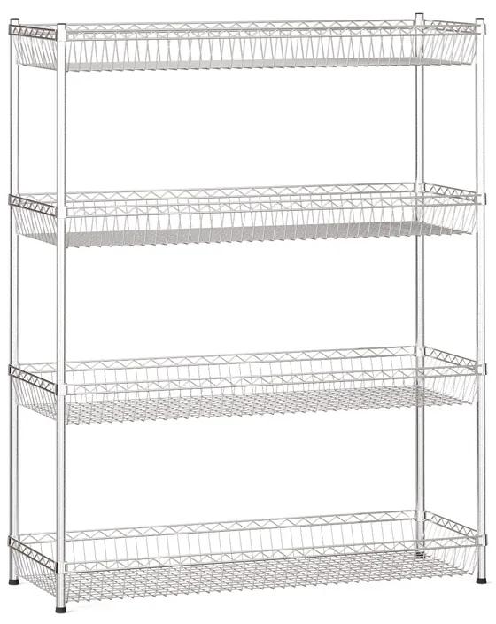 Drôtený regál s košovými policami, 1500 x 1200 x 450 mm, 4 police