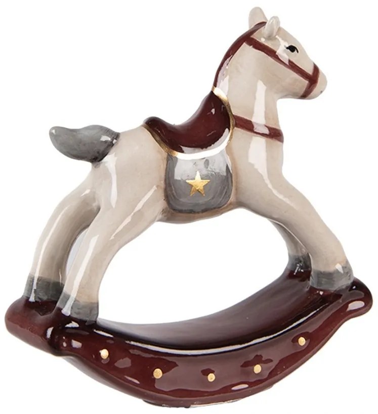Béžovo-hnedá keramická dekorácia hojdací koník ChrisMs - 10*3*10 cm