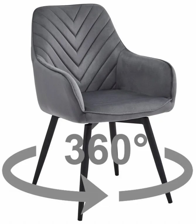 Otočné Kreslo NANA - tmavosivý zamat / čierne nohy
