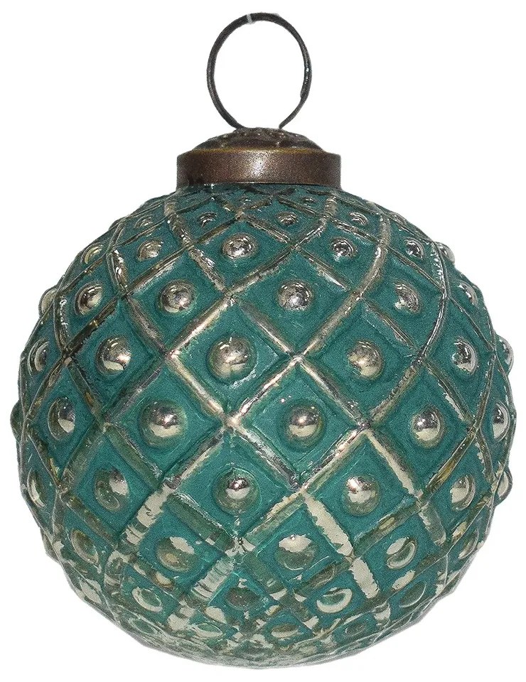 Zeleno-strieborná sklenená ozdoba gule - Ø 7*7 cm
