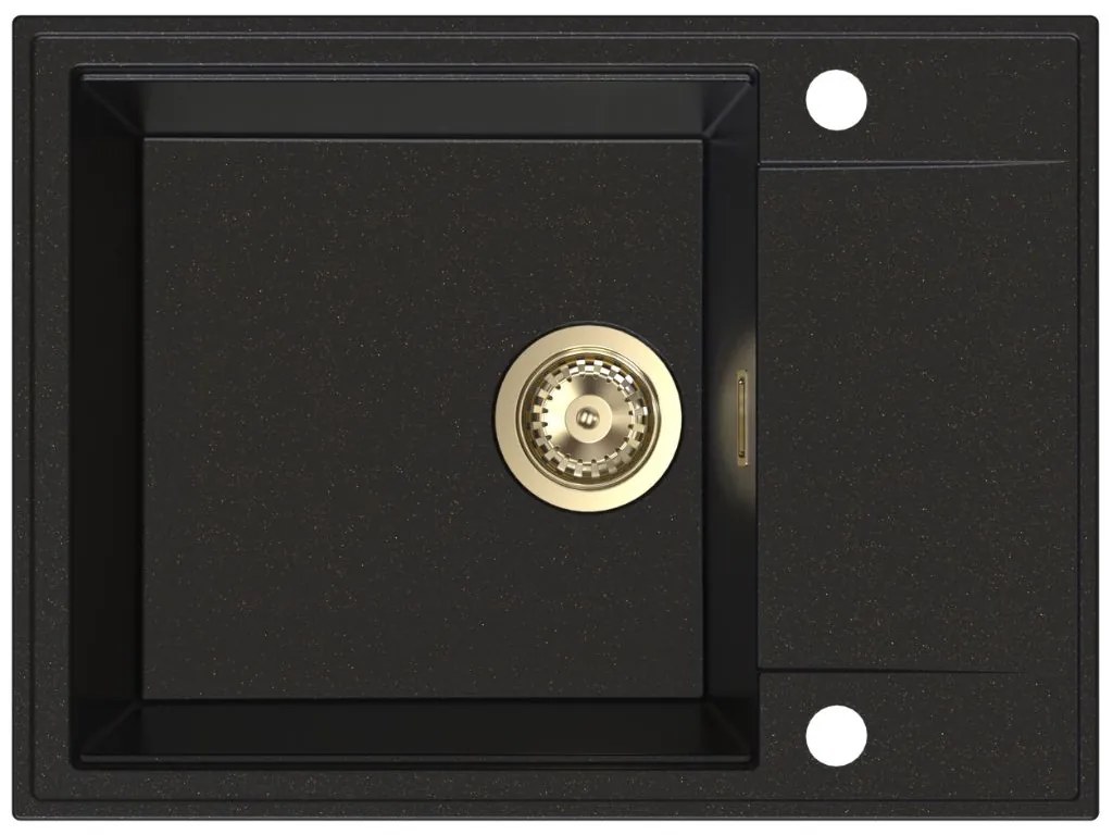 Sink Quality Sink55, kuchynský granitový drez 620x460x215 mm + zlatý sifón, čierna so zlatými bodmi, SKQ-SINK.L.1KKO.XG