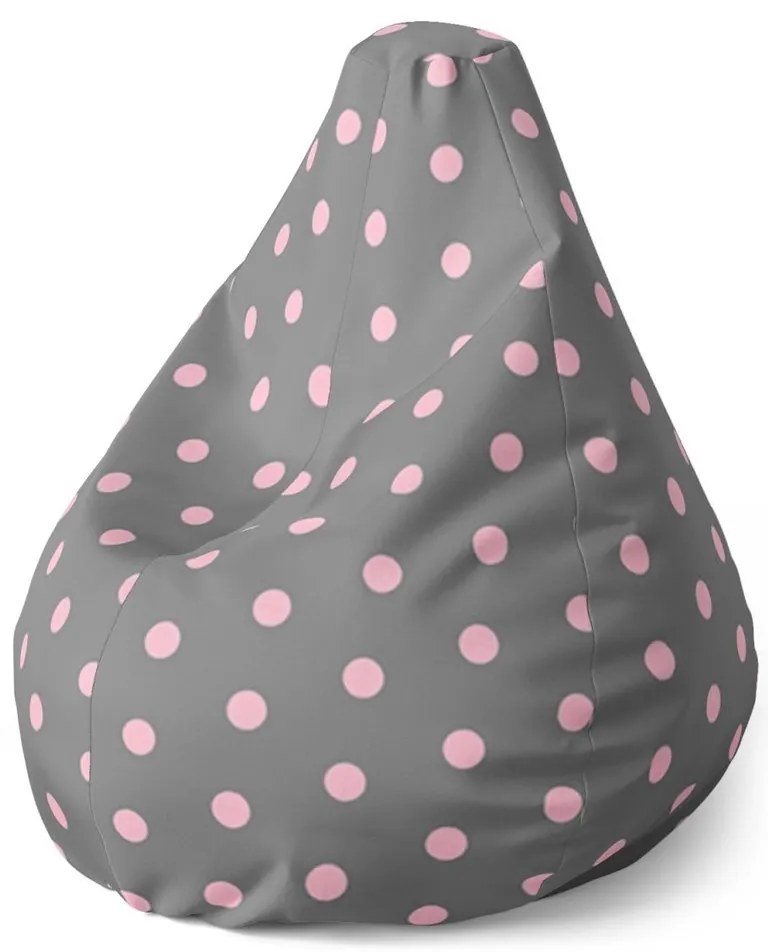 Sedací vak Pear ružové bodky na sivej - detský, sivá / ružová