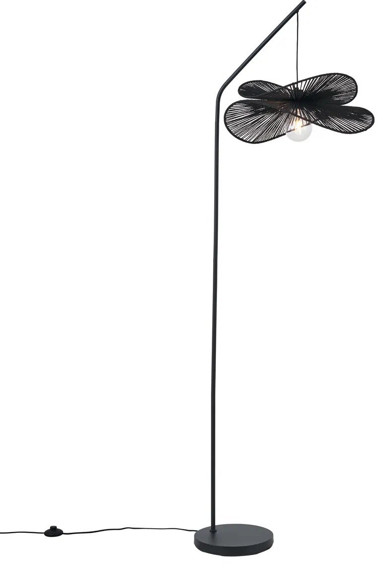 Art Deco stojacia lampa čierna s čiernym tienidlom - Nest