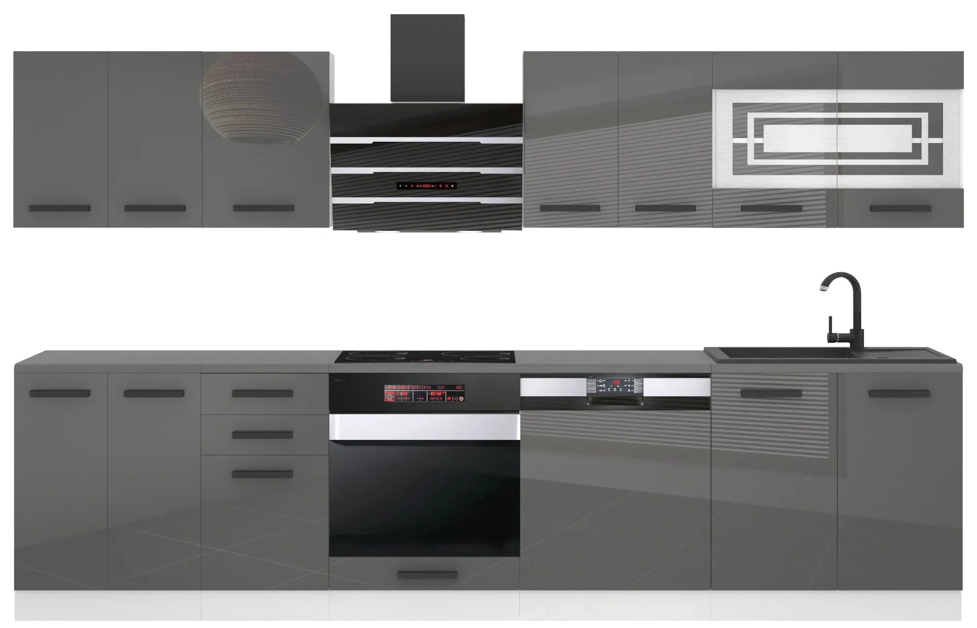 Kuchynská linka Belini Premium Full Version 300 cm šedý lesk bez pracovnej dosky LUCY