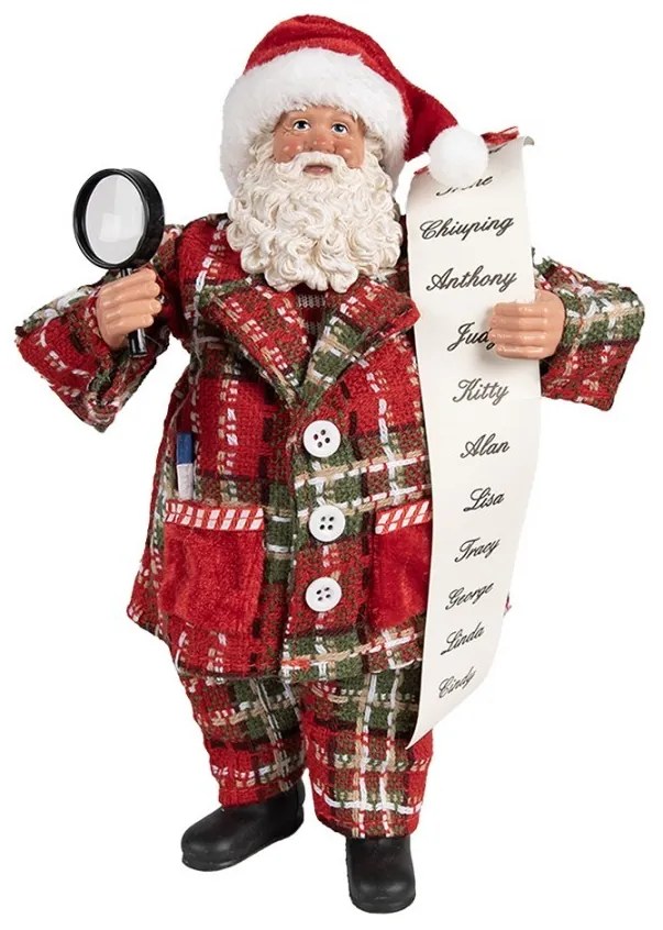 Vianočné dekorácie Santa v pyžame s lupou a zoznamom mien - 16*10*27 cm