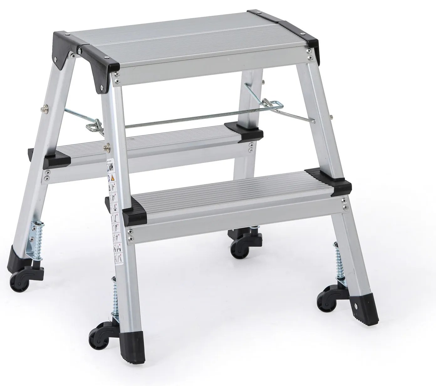 Hliníkové skladacie schodíky s kolieskami, obojstranné, výška 420 mm